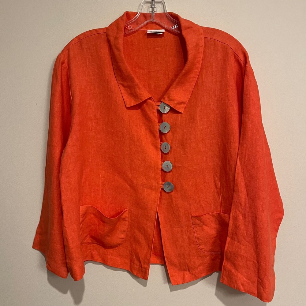 Habitat Jacket Topper Blazer 100% Linen Flax Orange Coral Mother of Pearl Medium